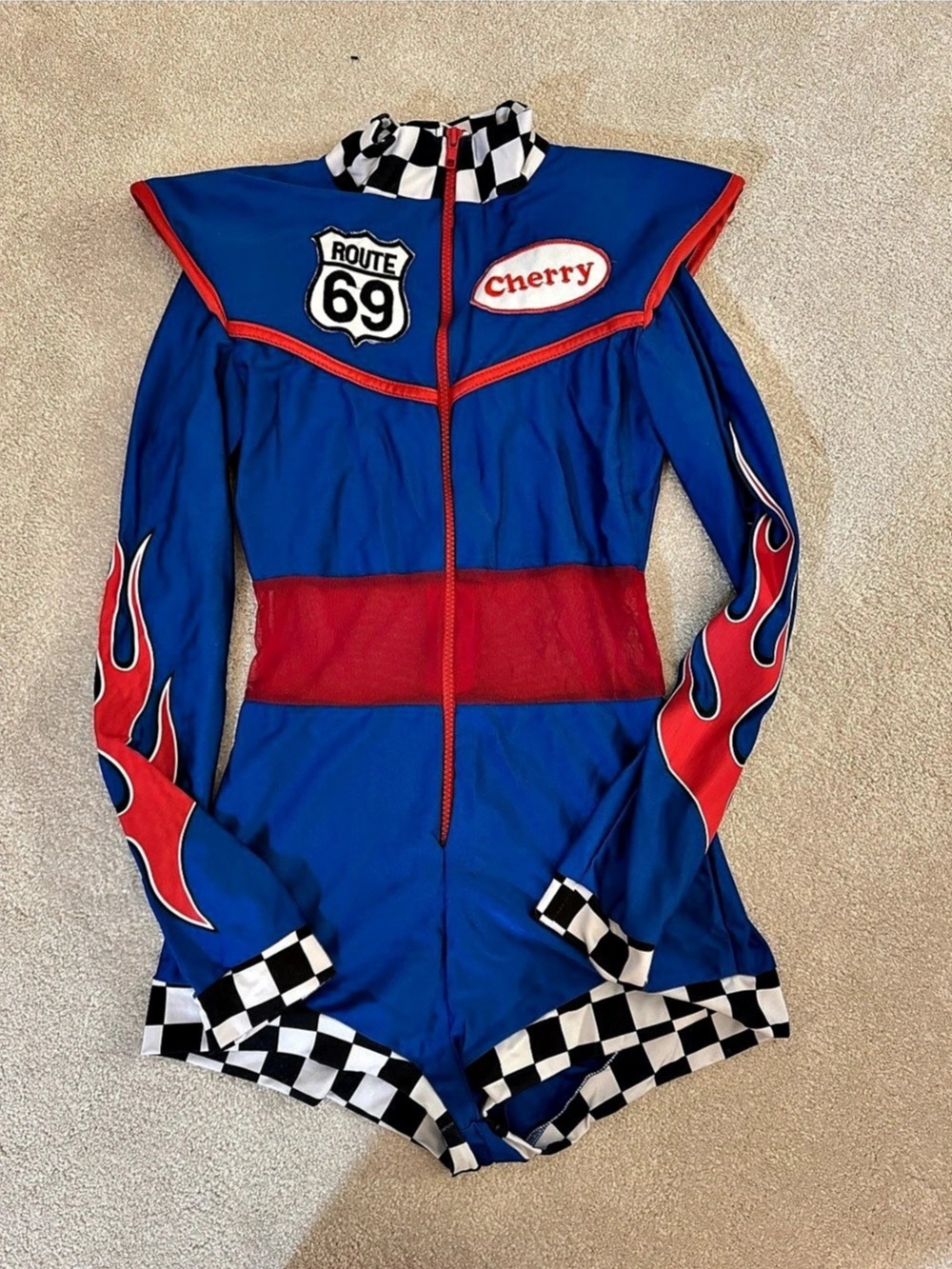 Spirit Halloween Cherry Bomb Racer Costume Blue & Red Checkered